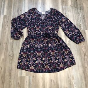 St. John’s Bay Tunic/Dress with Belt, XL, Navy Base, Floral Pattern
